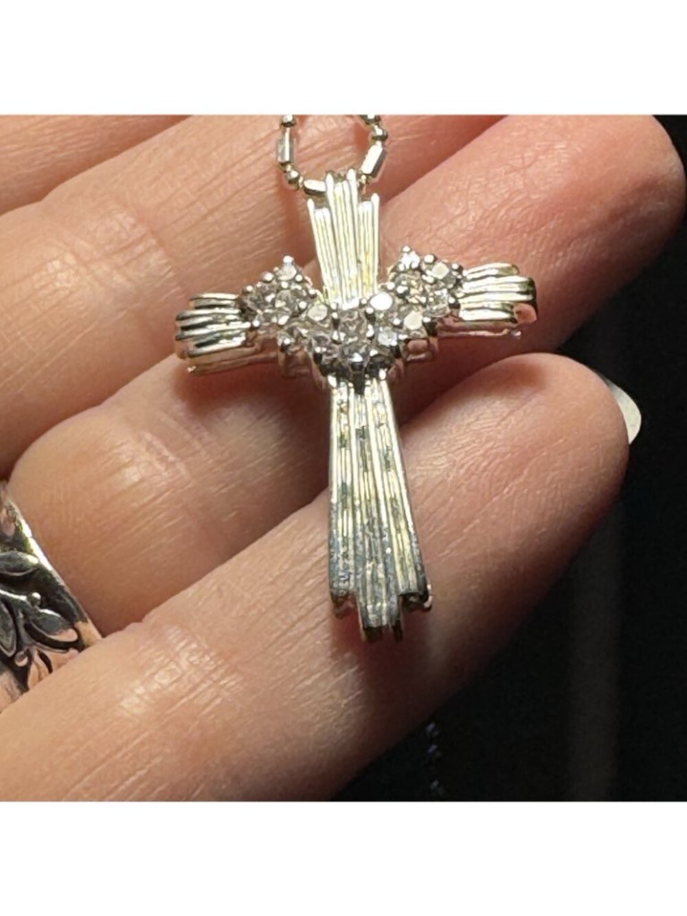 Christian Cross Sterling Silver Pendant Necklace Draped with Elegant Sash 24" - Picture 3 of 16